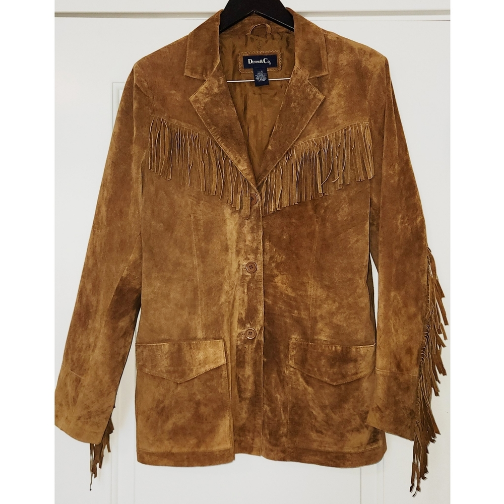 Denim & Co Washable Suede Western Fringe Jacket Large